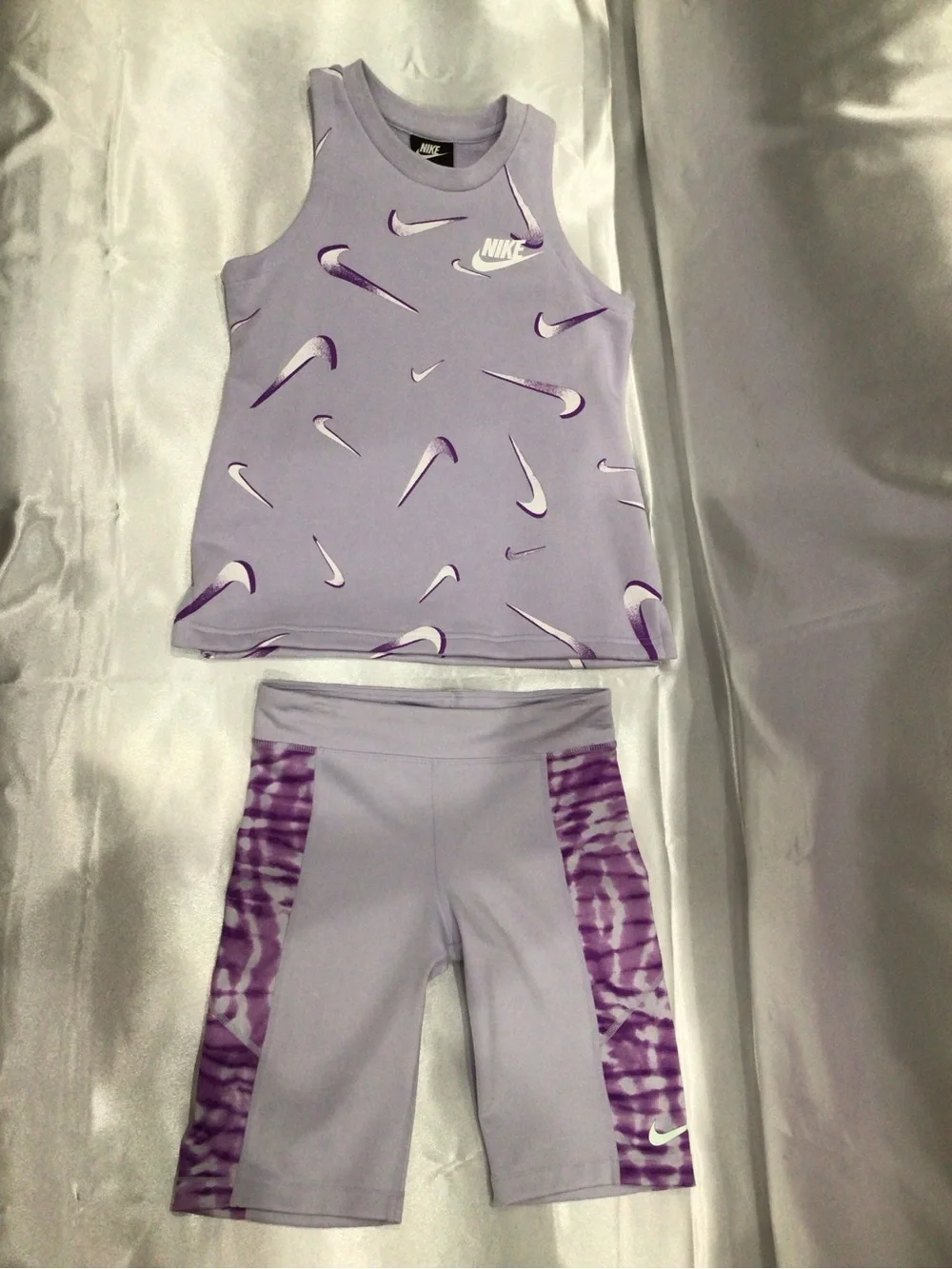 Nike Girls Lavender Purple Swoosh Tank and Bike Shorts Set Size10/12